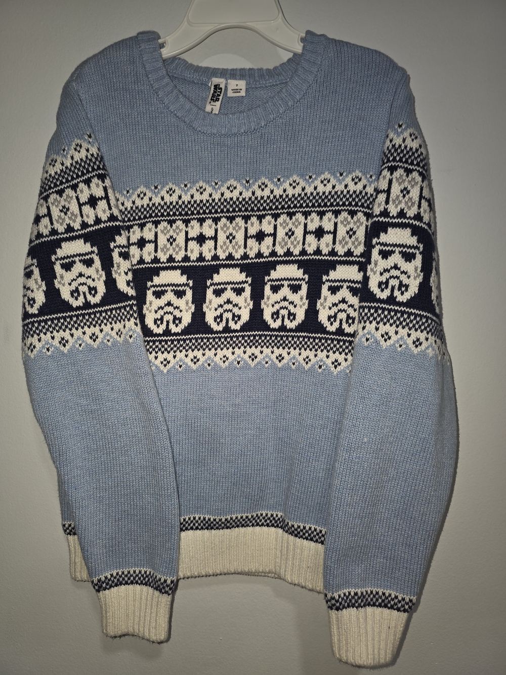 Janie and Jack Light Blue Navy Cream Stormtrooper Fair Isle Sweater